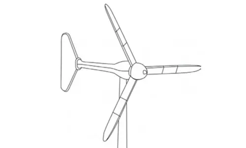 Illustration of a wind turbine with three blades.