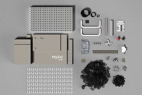 Electronic components and parts neatly arranged.