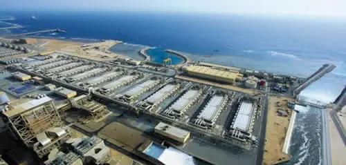 Large coastal desalination plant near the ocean