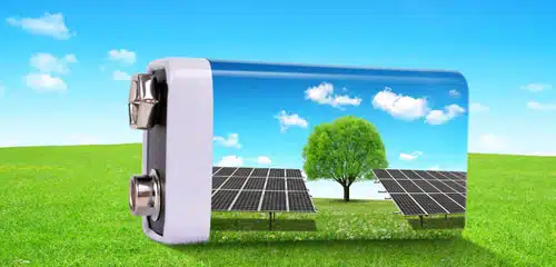 Battery with solar panels and tree inside.