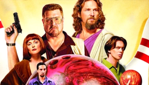 Movie characters with bowling theme and gun.