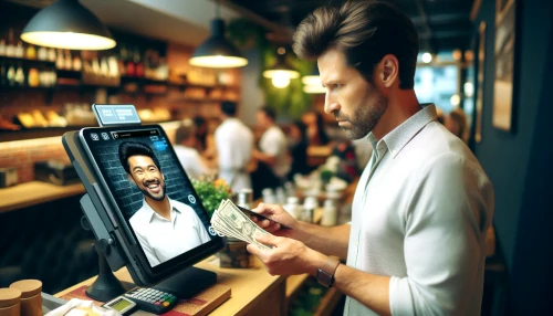 Client utilisant un caissier automatique